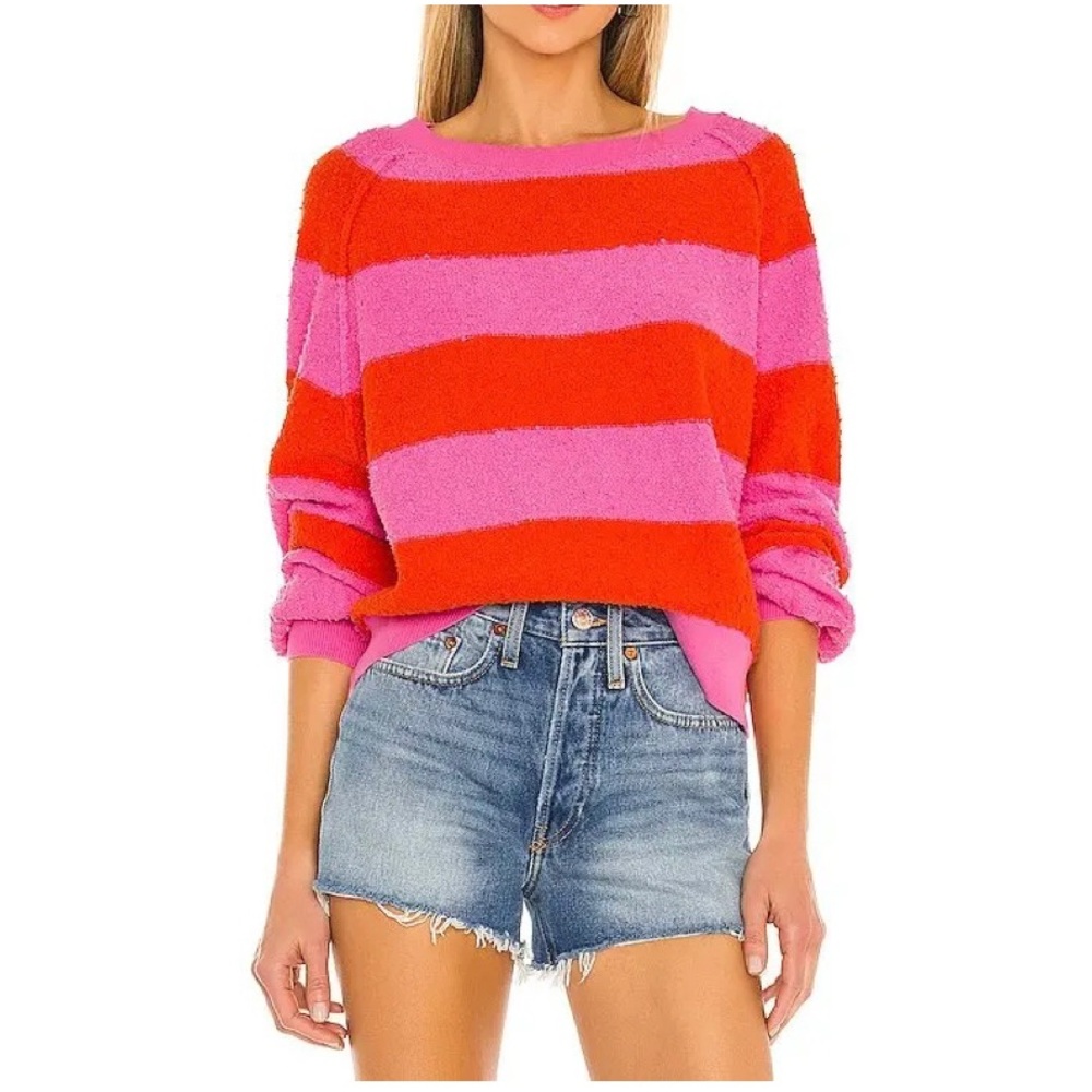 FREE PEOPLE Found My Friend Striped Pullover Slouchy Nubby Textured Sweater Sz S